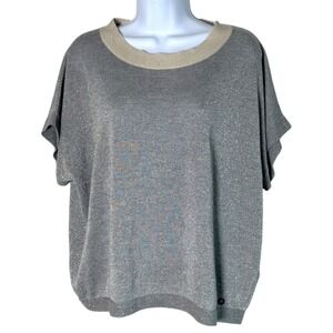 Anthropologie Numph Womens Amilia Silver Metallic Top Size XS Shimmer Going Out